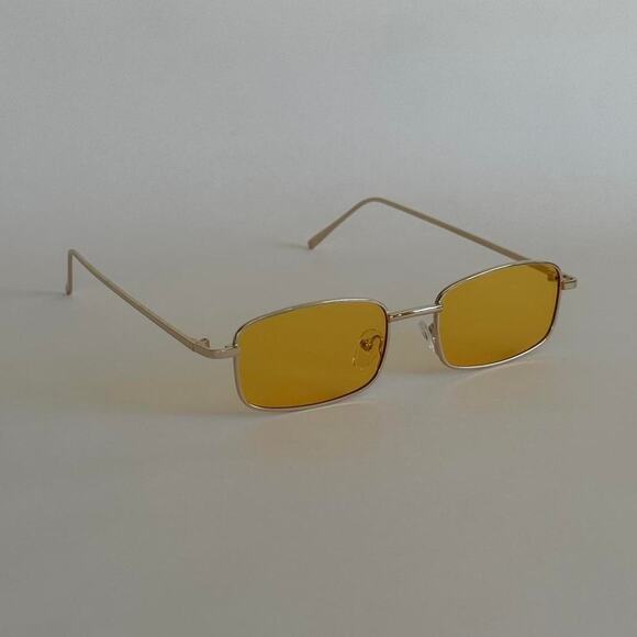 Y2K Retro Square Sunglasses – Small Frame Yellow Lenses, Unisex, UVA UVB, New - Picture 2 of 8